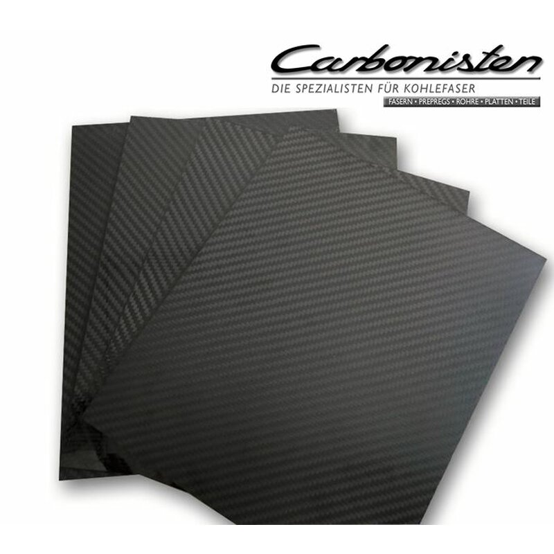 0005-Z80400-0520-0340-D CFK-Platte, 0,5 mm dick, 520 x 340 mm (Länge x Breite) Carbon-Platte Kohlefaser Carbonfaser Zuschnitt aus CFK